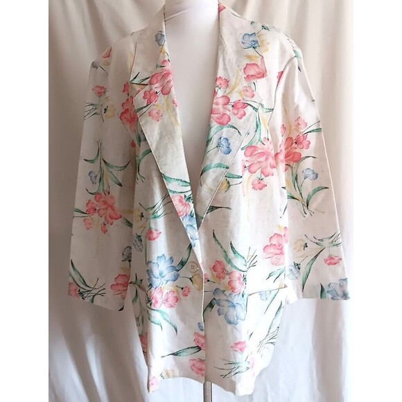 Vtg Blair Blazer Jacket L Flax Pink Blue Floral Pockets New w/Tags Old Stock - Picture 1 of 5